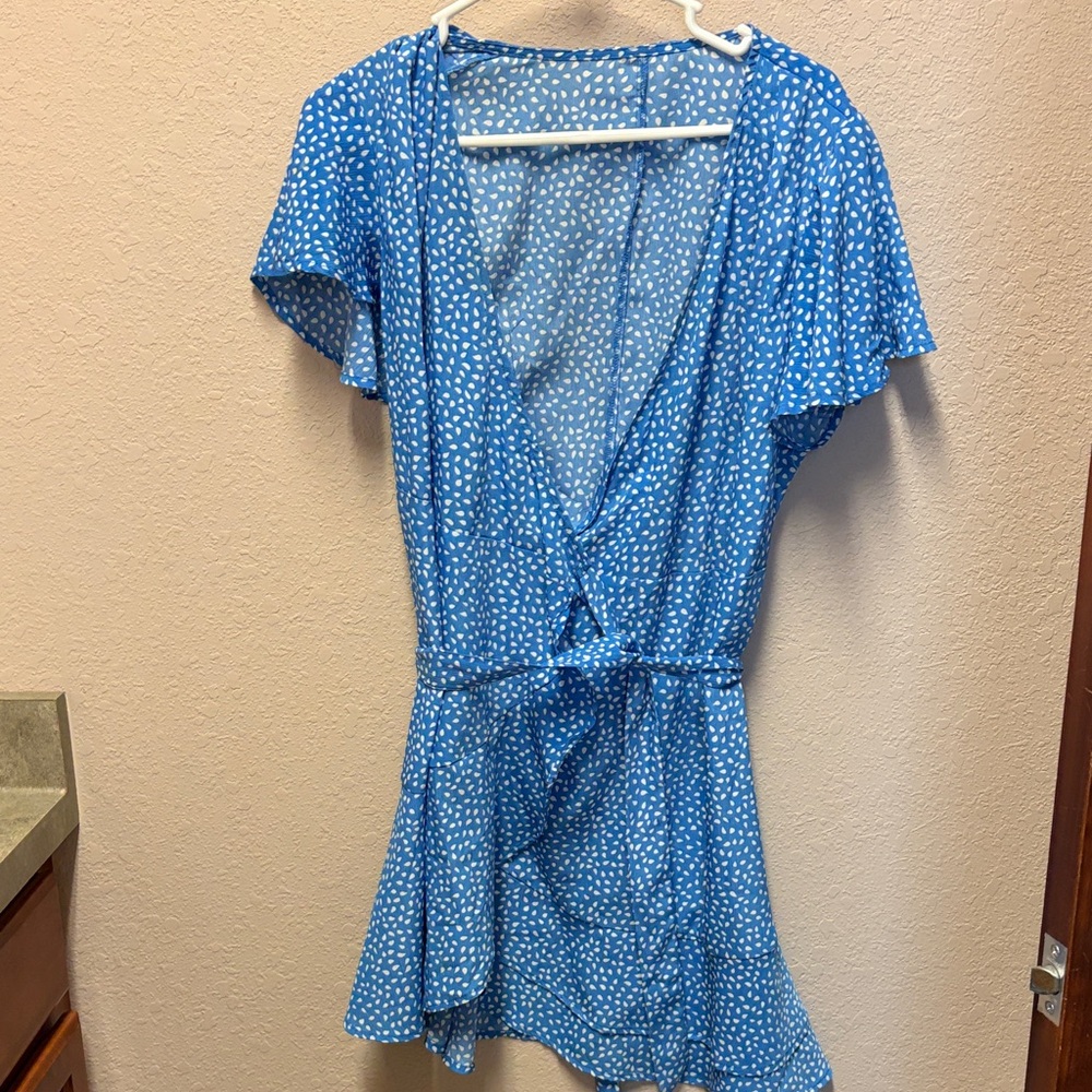 Blue Polka Dot Wrap Dress